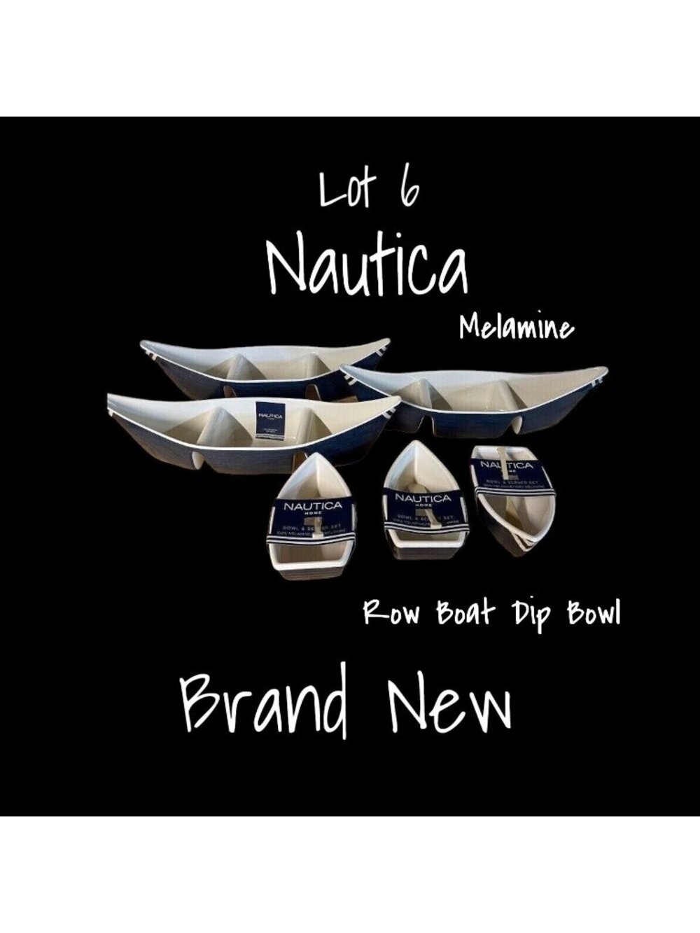 Nautica Home Rowboat & Oar Melamine Condiment Tray Set - Brand New
